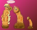 2015 5:4 animate_inanimate applejack_(mlp) blonde_hair cock_transformation cutie_mark dildo english_text equid equine female feral feral_to_inanimate friendship_is_magic fur hair hasbro horse inanimate_transformation living_dildo living_sex_toy mammal my_little_pony olivano open_mouth orange_body orange_fur orange_skin pony ponytail sex_toy sex_toy_transformation shrinking simple_background size_transformation solo speech_bubble text transformation
