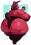 anthro areola big_breasts big_butt biped blue_eyes bodily_fluids breasts butt clothed clothing fake_ears fake_rabbit_ears female female_anthro fur heart_symbol huge_breasts huge_butt huge_thighs looking_at_viewer nipples open_mouth overweight overweight_anthro overweight_female rabbit_ears red_areola red_body red_fur red_nipples simple_background skimpy solo standing sweat thick_thighs berseepon09 animal_crossing nintendo cherry_(animal_crossing) canid canine canis domestic_dog mammal 2025 digital_media_(artwork) full-length_portrait hi_res portrait