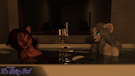 anthro bath bathing bathtub duo female fur green_eyes hair mirror nude purple_hair smile white_body white_fur kawaoneechan ilira jalmine domestic_cat felid felin feline felis mammal 16:9 2018 3d_(artwork) digital_media_(artwork) hi_res widescreen