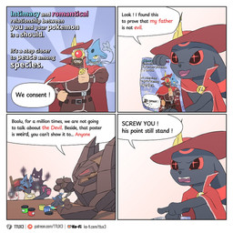 angry anthro clothing cybernetics dialogue female gesture hand_gesture machine male middle_finger mostly_nude red_eyes smile text ttux3 nintendo pokemon pokemon_khronull boolu_(ttux3) retired_azelf_(ttux3) roman_(ttux3) son_of_azelf_(ttux3) sunda_(ttux3) azelf coalossal eeveelution generation_2_pokemon generation_4_pokemon generation_8_pokemon human legendary_pokemon lucario mammal pokemon_(species) umbreon 1:1 colored comic english_text url