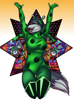 anthro black_nose bodysuit clothing countershading female fur green_clothing green_suit grey_body grey_fur happy latex latex_clothing latex_skinsuit leggings legwear leotard makeup pattern_background pink_tongue scenario simple_background singing skinsuit smile solo star-shaped_background star_polygon suit tight_clothing tongue white_body white_fur lionberrymochi illumination_entertainment sing_(movie) porsha_crystal alien canid canine canis mammal wolf absurd_res hi_res