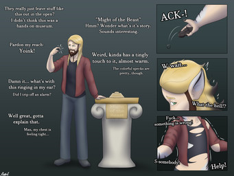 beard black_body black_fur blonde_hair clothed clothing cursed_object dialogue facial_hair fingers fur green_eyes growth hair hooved_fingers hooves jewelry male profanity simple_background standing text torn_clothing transformation transformation_sequence white_body white_fur diethyl equid equine human mammal zebra 4:3 comic english_text hi_res