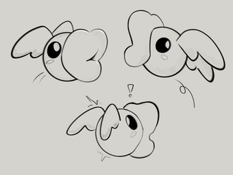 ambiguous_gender blush flying group lips surprised thick_lips trio wings frassed leap_(kirby) monochrome