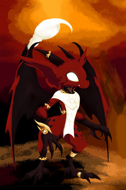 3_toes 4_fingers anklet anthro big_ears bottomless bracelet claws cloak clothed clothing cute_fangs digit_ring fangs feet femboy finger_claws fingers gloves_(marking) glowing glowing_eyes horn jewelry leg_markings male markings red_body red_skin ring socks_(marking) solo spots stinger stinger_tail tail teeth toe_claws toe_ring toes white_clothing wide_hips wings yellow_eyes shadowsoulful dungeons_and_dragons hasbro wizards_of_the_coast demon imp 2025 absurd_res cel_shading hi_res lineless shaded