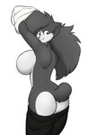 angry anthro big_breasts big_butt big_hair black_bottomwear black_clothing black_eyebrows black_pants blush bottomwear bottomwear_down breasts butt clothed clothing curvy_anthro curvy_female curvy_figure eyebrows eyelashes female fur grey_body grey_fur grey_hair hair hourglass_figure hourglass_figured_anthro hourglass_figured_female huge_breasts inner_ear_fluff looking_back multicolored_body multicolored_fur offscreen_character pants pants_down partially_clothed pupils shirt short_tail side_boob simple_background solo tail thin_eyebrows topwear tuft two_tone_body two_tone_fur undressing white_background white_body white_clothing white_fur white_shirt white_topwear wide_hipped_anthro wide_hipped_female wide_hips hexteknik noki_(hexteknik) domestic_cat felid feline felis mammal hi_res