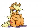 blonde_hair clothing cutie_mark female feral freckles fur green_eyes hair hat headgear headwear hooves long_hair orange_body orange_fur overweight overweight_female overweight_feral simple_background smile solo vore white_background bellspurgebells friendship_is_magic hasbro my_little_pony applejack_(mlp) earth_pony equid equine horse mammal pony 2016 3:2