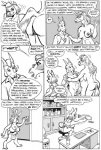 anthro areola balls big_breasts bovid breasts caprine comic dialogue doctor_dee english_text equid equine erect_nipples female flaccid genitals goat group horse karno lagomorph leporid male mammal monochrome nipples penis profanity rabbit tail teeka_(karno) text