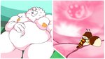 abstract_background antennae_(anatomy) anthro anthro_pred barazoku belly big_belly brown_body brown_fur butt duo fluffy fur hand_print huge_belly hyper kemono larger_male male micro navel_vore nipples nude obese obese_anthro obese_male overweight overweight_anthro overweight_male pocket_dimension size_difference smaller_male text vore white_body white_fur wings yellow_body fujiyama_samoyed_(artist) bumble_beans(fujiyamasamoyed) fujiyama_kenhaku arthropod bee canid canine canis domestic_dog hybrid hymenopteran insect mammal nordic_sled_dog raccoon_dog samoyed spitz tanuki 16:9 digital_media_(artwork) hi_res widescreen