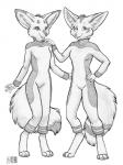 2011 3:4 4_toes anthro barefoot breasts canid chakona_space claws clothed clothing digitigrade dipstick_tail duo faleshkarti feet female greyscale herm_(lore) kacey loander mammal markings monochrome multicolored_tail open_mouth presaith small_breasts tail tail_markings toes uniform young