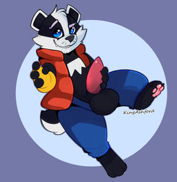 anthro balls bottomwear clothing genitals gloves handwear jacket looking_at_viewer male masturbation pants pawpads penis solo tapering_penis topwear ashfordkingston king_ashford bradley_the_badger badger mammal mustelid musteline hi_res
