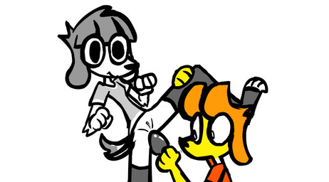 4_fingers anthro bangs black_nose bottomwear buttplug buttplug_insertion buttplug_vibrator clothing dipstick_tail duo feet female female/female fingers flat_chested floppy_ears fur genitals grey_bottomwear grey_clothing grey_ears grey_eyelids grey_hair grey_legwear grey_shirt grey_shorts grey_stockings grey_tail_tip grey_topwear hair hindpaw holding_another holding_leg imminent_anal inserting legwear looking_at_another looking_at_partner looking_at_viewer markings narrow_hips orange_hair paws plug_(sex_toy) plug_insertion raised_leg sex_toy sex_toy_insertion shirt shorts simple_background slim slim_female snout stockings tail tail_markings thigh_highs thin_calves thin_legs toeless toes toony topwear vibrator vulva white_background white_body white_fur yellow_body yellow_fur somemf fifi_(somemf) jackie_(somemf) canid canine canis domestic_dog mammal