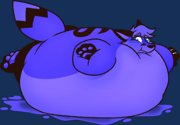 ambiguous_fluids anthro belly belly_expansion big_belly black_body black_fur blue_body blue_eyes blue_fur blue_hair blueberry_inflation blush body_expansion body_inflation expansion fur hair inflation juice liquid_inflation male solo spherical_inflation tattoo wet boycotee canid canine fox mammal red_fox true_fox alpha_channel hi_res