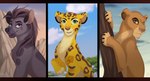 claws cloud female feral group looking_at_viewer mountain plant sitting sky smile tongue tree trio specky-arts disney the_lion_guard the_lion_king fuli jasiri_(the_lion_guard) vitani_(the_lion_king) cheetah felid feline hyena lion mammal pantherine spotted_hyena hi_res