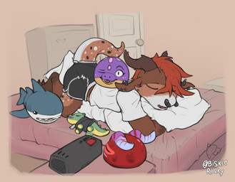 anthro gooeykira male sleeping slime solo tired biskierisky alligator alligatorid crocodilian deer kobold mammal reptile scalie absurd_res hi_res