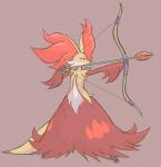 ambiguous_gender arrow_(weapon) bow_(weapon) ranged_weapon red_eyes simple_background solo weapon gd-058 nintendo pokemon delphox generation_6_pokemon pokemon_(species) hi_res