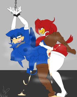 anal anal_penetration anthro balls big_balls big_breasts big_penis bodily_fluids boots breasts clothing cuff_(restraint) cum cum_in_ass cum_inflation cum_inside cum_on_body cum_on_ground cum_on_leg cumshot duo ejaculation footwear genital_fluids genitals gloves gynomorph gynomorph/gynomorph gynomorph_penetrated gynomorph_penetrating gynomorph_penetrating_gynomorph gynomorph_penetrating_intersex handcuffed handcuffs handwear humanoid_genitalia humanoid_penis inflation intersex intersex/intersex intersex_penetrated intersex_penetrating intersex_penetrating_gynomorph intersex_penetrating_intersex legwear metal_cuffs musk nipples penetration penile penile_penetration penis penis_in_ass restrained restraints sex shoes stockings sweat sweaty_genitalia nailstrabbit fan_character hotshot_the_eagle avian bat bird mammal absurd_res hi_res