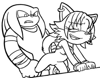 anthro balls bandage bottomless breasts clothed clothing clothing_lift duo eyes_closed female from_behind_position genitals male male/female nipples nude raised_tail sex shirt shirt_lift simple_background smile tail teeth topwear etchgerbil sega sonic_boom sonic_the_hedgehog_(series) knuckles_the_echidna mammal black_and_white character_request hi_res monochrome sketch