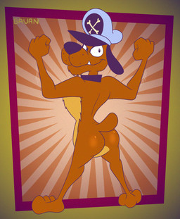 abstract_background anthro black_nose brown_body brown_fur butt casual_nudity clothing collar collar_only fangs flexing fur glistening glistening_butt hat hat_only headgear headgear_only headwear headwear_only looking_back male mostly_nude multicolored_body multicolored_fur nude puffed_out_chest smug solo teeth two_tone_body two_tone_fur gavanzude dic_entertainment heathcliff_and_the_catillac_cats leroy_(catillac_cats) canid canine canis domestic_dog mammal alternate_version_at_paywall digital_drawing_(artwork) digital_media_(artwork) hi_res signature