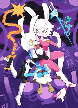 anthro anthro_on_anthro big_breasts breast_play breasts butt clothed clothing erection female genitals group group_sex huge_breasts male male/female one_eye_closed open_mouth open_smile penis ranged_weapon raygun sex smile spacecraft spacesuit threesome titfuck tongue tongue_out vehicle weapon miscon bovid caprine goat lagomorph leporid mammal rabbit 2025 absurd_res hi_res