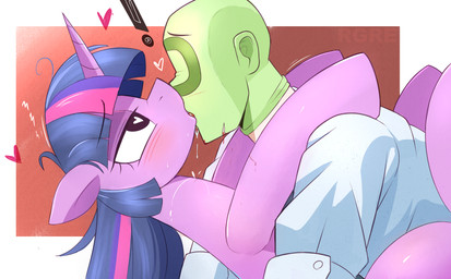 bestiality blood blue_hair blush bodily_fluids dominant dripping duo exclamation_point female female_on_human feral french_kissing hair heart_eyes heart_symbol horn hug human_on_feral interspecies kiss_on_lips kissing lidded_eyes looking_pleasured male male/female male_on_feral multicolored_hair saliva saliva_drip simple_background surprise_kiss surprised nignogs friendship_is_magic hasbro my_little_pony mythology anon twilight_sparkle_(mlp) equid equine human mammal mythological_creature mythological_equine unicorn 2022 digital_drawing_(artwork) digital_media_(artwork) hi_res