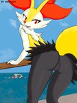 anthro butt female fur genitals horizon inner_ear_fluff looking_at_viewer nude pussy rear_view solo tail tuft artmaphoxy nintendo pokemon braixen canid canine generation_6_pokemon mammal pokemon_(species) absurd_res hi_res