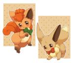 ambiguous_gender blush bow_(feature) bow_tie duo feral fur multi_tail tail syationthecop nintendo pokemon canid canine eevee generation_1_pokemon mammal pokemon_(species) vulpix