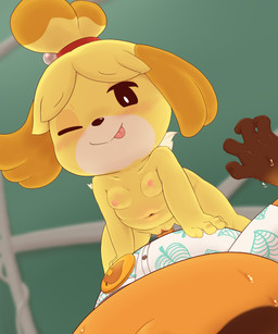 anthro anthro_on_anthro anthro_penetrated anthro_penetrating anthro_penetrating_anthro badge bell blush bodily_fluids breasts brown_body brown_fur chibi clothing collared_shirt cowgirl_position dress_shirt duo dwarfism female female_focus female_on_top female_penetrated first_person_view from_front_position fur genitals kemono male male/female male_on_bottom male_penetrating male_penetrating_female navel nipples on_bottom on_top one_eye_closed penetration penile penile_penetration penis penis_in_vagina pink_nipples sex shirt simple_eyes small_breasts solo_focus sweat tongue tongue_out topwear vaginal vaginal_penetration vulva wince wink yellow_body yellow_fur sake_kemosalmon animal_crossing nintendo isabelle_(animal_crossing) tom_nook_(animal_crossing) canid canine canis domestic_dog mammal raccoon_dog shih_tzu tanuki toy_dog 2020 5:6 absurd_res hi_res