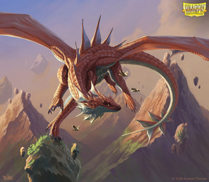ambiguous_gender claws detailed_background feral floating_rocks grass membrane_(anatomy) membranous_wings mountain outside plant quadruped red_body red_scales rock scales solo tail wings brian_valeza dragon_shield mythology dragon mythological_creature mythological_scalie scalie 2025 digital_media_(artwork) hi_res official_art