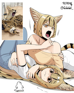 :3 ambiguous_feral ambiguous_gender angry bare_shoulders biped black_body black_ears black_fur black_hair black_tail blonde_hair blue_bottomwear blue_clothing blue_pants bottomwear breasts brown_body brown_fur clothed clothed_female clothed_humanoid clothing constricted_pupils denim denim_bottomwear denim_clothing duo_focus eyelashes fangs female female_humanoid feral fight fully_clothed fully_clothed_female fully_clothed_humanoid fur group hair humanoid_focus humanoidized inner_ear_fluff jeans light_body light_skin long_hair looking_at_another markings mole_(marking) multicolored_hair open_mouth orange_eyes pants photo_reference pink_tongue pupils shirt simple_background small_pupils tail tan_inner_ear tan_inner_ear_fluff teeth tongue topwear trio tuft two_tone_hair white_background white_body white_bottomwear white_clothing white_fur white_pants white_shirt white_topwear yellow_body yellow_clothing yellow_ears yellow_fur yellow_shirt yellow_tail yellow_topwear gegegekman gegegek_(gegegekman) serval's_sister_(gegegekman) serval_(gegegekman) animal_humanoid felid felid_humanoid feline feline_humanoid humanoid lizard mammal mammal_humanoid reptile scalie serval serval_humanoid 2025 absurd_res colored digital_media_(artwork) hi_res reference_image shaded signature sibling_(lore) sister_(lore) sisters_(lore)