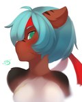 anthro blue_hair breasts clothing ellipsis female green_eyes hair kerchief pink_nose short_hair simple_background solo white_background kanel felid mammal 4:5 bust_portrait digital_media_(artwork) hi_res portrait