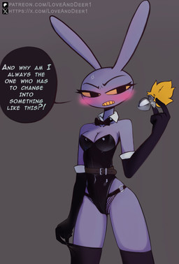 anthro armwear buttplug clothed clothing crossgender dialogue elbow_gloves female gloves handwear mtf_crossgender plug_(sex_toy) purple_body sex_toy simple_background solo speech_bubble text yellow_sclera loveanddeer1 glitch_productions the_amazing_digital_circus jax_(tadc) lagomorph leporid mammal rabbit 2025 absurd_res digital_media_(artwork) english_text hi_res url