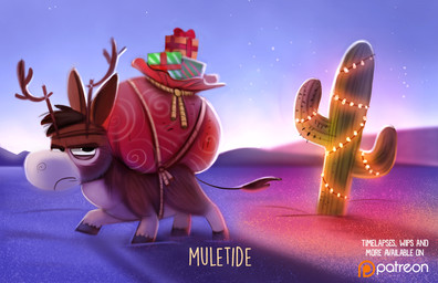 ambiguous_gender antlers bag black_eyes brown_body brown_fur brown_hair cactus christmas_decorations christmas_lights desert feral fur gift grumpy hair holidays horn humor lights night outside plant pun rope sky solo visual_pun white_body white_fur piper_thibodeau christmas asinus donkey equid equine horse hybrid mammal mule digital_media_(artwork) digital_painting_(artwork) painting_(artwork)