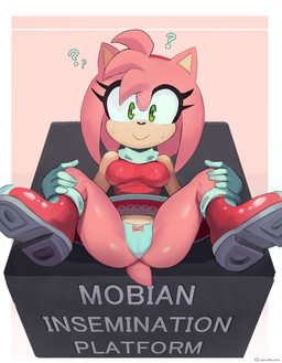 animal_ears anthro biped black_nose boots breasts butt camel_toe clothing dress eyelashes female footwear glistening glistening_butt glistening_thighs gloves green_eyes hair handwear looking_at_viewer medium_breasts monotone_hair multicolored_body panties pink_body pink_hair pupils question_mark red_boots red_clothing red_dress red_footwear shoes spread_legs spreading text thick_thighs underwear white_clothing white_gloves white_handwear white_panties white_sclera white_underwear cranihum sega sonic_the_hedgehog_(series) amy_rose eulipotyphlan hedgehog mammal 2025 absurd_res english_text hi_res signature