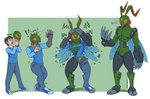 abs antennae_(anatomy) anthro armor basic_sequence body_size_growth claw_growth claws clothed clothing compound_eyes exoskeleton exoskeleton_markings expansion four_frame_sequence gauntlets gloves green_body green_skin growth hair handwear human_to_anthro insect_wings linear_sequence long_claws male mask mask_transformation membrane_(anatomy) membranous_wings muscle_growth muscular muscular_anthro muscular_male orange_eyes pecs size_transformation solo species_transformation thigh_expansion torn_clothing transformation transformation_sequence wings klaraklao bandai_namco digimon arthropod digimon_(species) insect stingmon 2023 colored digital_drawing_(artwork) digital_media_(artwork) hi_res sequence