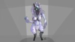 2024 anthro biped blue_body blue_markings bovid breasts caprine female female_anthro floppy_ears front_view fur fur_markings genitals hi_res hooves kindred_(lol) lamb_(lol) league_of_legends long_ears lop_ears mammal markings mask monotone_body monotone_fur nipples olimis pose pussy riot_games signature solo standing tencent wearing_mask white_body white_fur