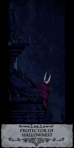 2_horns ambiguous_gender biped black_text cloak clothed clothing horn outside raining red_cloak red_clothing sitting solo text cohavmuzar hollow_knight_(franchise) team_cherry hornet_(hollow_knight) arthropod 2025 english_text hi_res female_(lore)