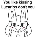 1:1 ambiguous_gender anthro blush boy_kisser_(meme) english_text generation_4_pokemon hi_res line_art looking_at_viewer lucario meme nintendo pokemon pokemon_(species) raine_(artist) simple_background smile solo text white_background