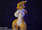 anthro big_breasts black_sclera bodily_fluids breasts female fur genitals looking_at_viewer nipples nude pussy simple_background smile solo tuft white_body white_fur yellow_body bacn bandai_namco digimon canid canine digimon_(species) mammal renamon 2021 3d_(artwork) 3d_animation animated digital_media_(artwork) loop no_sound short_playtime webm