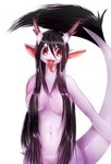 black_hair breasts female hair long_hair non-mammal_breasts nude red_eyes smile solo tail tail_tuft tongue tongue_out tuft hopping4 mythology dragon mythological_creature mythological_scalie scalie hi_res