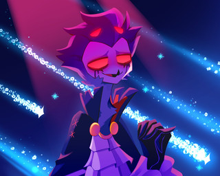 4_eyes alternative_fashion ambiguous_gender anthro beak clothed clothing cravat glowing glowing_eyes j-fashion makeup mascara multi_eye ouji_(fashion) red_eyes running_makeup running_mascara shooting_star smile solo g4cruf0 hellaverse helluva_boss stolas_(helluva_boss) owl_demon 5:4 hi_res male_(lore)
