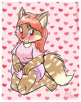 anthro blush border clean_diaper clothed clothing diaper female hair shirt smile solo topwear wearing_diaper white_border marinaneira arisu_(arisuvixen) domestic_cat felid feline felis mammal hi_res