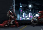 anthro city city_background female machine sitting solo weapon vekyn noisy_(redace83) protogen absurd_res digital_media_(artwork) digital_painting_(artwork) hi_res tagme