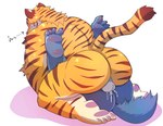 anal anal_penetration anthro balls bodily_fluids butt claws cum cum_in_ass cum_inside duo from_front_position fur genital_fluids genitals heart_symbol kemono male male/male male_penetrated male_penetrating male_penetrating_male mating_press multicolored_body multicolored_fur nude nude_anthro nude_male pawpads penetration sex striped_body striped_fur stripes text toe_claws two_tone_body two_tone_fur toraya_inugami canid canine canis felid mammal pantherine tiger wolf