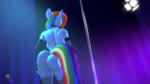 16:9 3d_(artwork) 3d_animation alternate_species animated anthro anthrofied armwear big_butt blue_body bouncing_butt breast_expansion breasts butt butt_expansion clothing collar dancing digital_media_(artwork) ear_piercing ear_ring earth_pony elbow_gloves equid equine expansion female fingerless_gloves friendship_is_magic genitals gloves hair handwear hasbro hi_res high_framerate hooves-art horse inside looking_at_viewer looking_back mammal multicolored_hair my_little_pony no_sound piercing pole pony pussy rainbow_dash_(mlp) rainbow_hair rear_view ring_piercing shaking_butt short_playtime solo source_filmmaker_(artwork) stripper_pole twerking webm widescreen