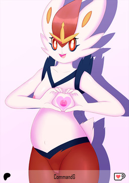 anthro anthrofied areola breasts female genitals looking_at_viewer nipples nude pink_areola pink_nipples pokemorph pregnant simple_background solo vulva commandg nintendo pokemon cinderace generation_8_pokemon pokemon_(species)
