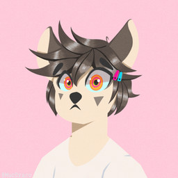 big_eyes black_eyebrows black_nose brown_hair chibi clothed clothing eye_contact eyebrows fur hair looking_at_another looking_at_viewer male orange_eyes pink_background shirt simple_background solo surprised tan_body tan_fur topwear mucdraco mammal 1:1 absurd_res hi_res