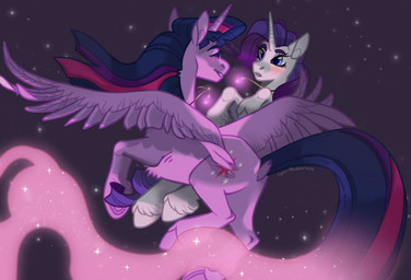 duo female feral fetlocks flying horn jewelry necklace pendant sky star starry_sky wings lynxpainter friendship_is_magic hasbro my_little_pony mythology rarity_(mlp) twilight_sparkle_(mlp) equid equine mammal mythological_creature mythological_equine unicorn winged_unicorn