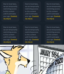 anthro black_nose blue_eyes calendar ears_back facial_hair fur goatee head_tuft male male_anthro motion_lines pivoted_ears side_view solo text tuft white_body white_fur yellow_body yellow_fur solaxe_(artist) canid canine mammal colored_sketch english_text polish_text sketch translated