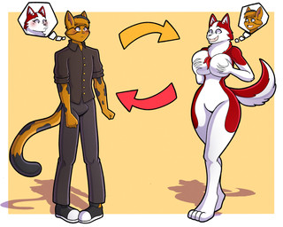 anthro blush body_swap breast_grab breasts clothing duo erection erection_under_clothing female hand_on_breast male male/female nude_anthro transformation alanthewolfxz balto_(series) universal_studios jenna_(balto) quinn_(hamcon) bengal_cat canid canine canis domestic_cat domestic_dog felid feline felis husky mammal nordic_sled_dog spitz 5:4 hi_res