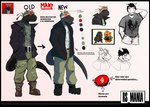 2_horns anthro belt black_body black_clothing black_jacket black_scales black_topwear boots bottomwear brown_boots brown_clothing brown_footwear clothing footwear hand_in_pocket hat headgear headwear horn jacket long_tail male pants pockets red_sclera scales shoes smile snout solo tail text topwear torn_bottomwear torn_clothing torn_pants white_eyes rsmania5 cavemanon_studios snoot_game manny_(snoot_game) abelisaurid carnotaurus dinosaur prehistoric_species reptile scalie theropod 2023 absurd_res artist_name hi_res model_sheet translation_check translation_request watermark